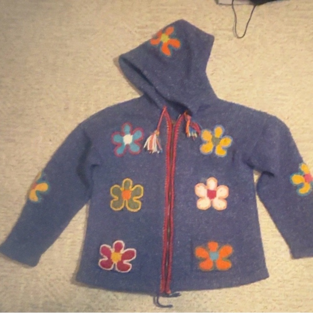 Floral Embroidered Blue Women's wool cardigan - Picture 16 of 16
